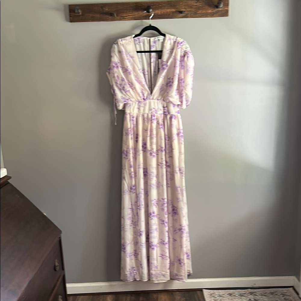 One The Land Floral Dress in Cream and Purple